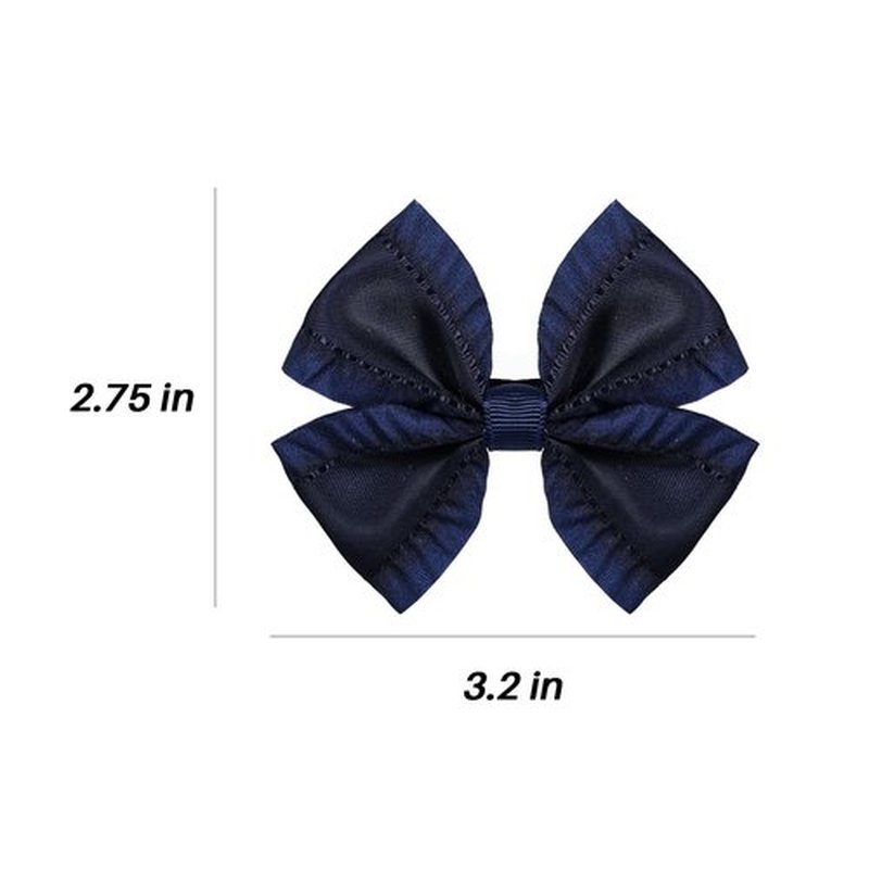 2Pcs Navy Blue Satin Ruffle Ribbon Bow Hair Clips 3inch Small Cute Silky Satin Bowknot Barrettes Alligator Hairpins Wedding Dress Accessories for Flower Girls Toddlers Teens Kids