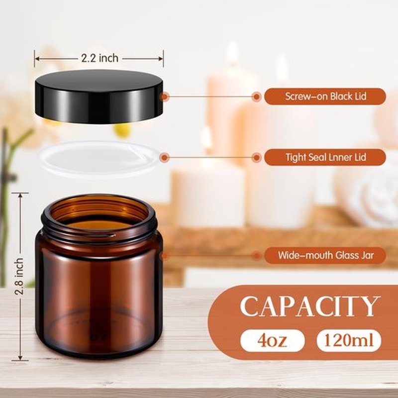 Norme 24 Pcs 4 oz Glass Jars with Lids Leakproof Round Airtight Jars Empty Cosmetic Jars with Inner Liners Lid for Storing Lotions Powder Ointments Candle Making (Black,Amber)