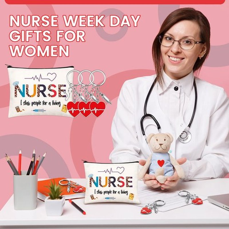 Cunno 32 Pcs Nurse Appreciation Gift Set Nurse Makeup Bags Nurse Keychains for Women Nurse Week Graduation Gifts(Funny Style)