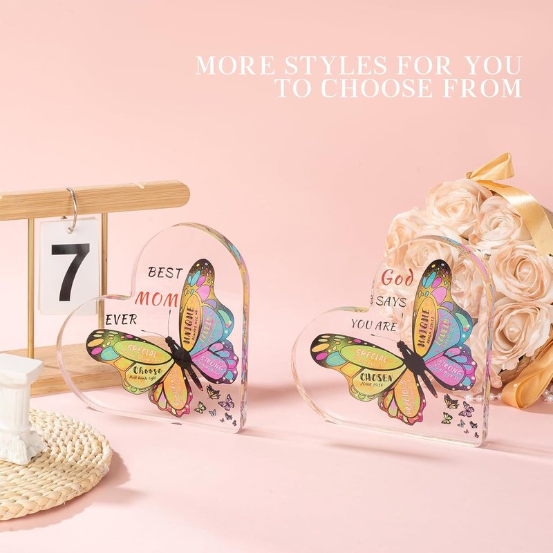 Butterfly Desk Decorations for Mom - Best Mom Ever Gift | Perfect for Birthday, Christmas, Anniversary (5.9 x 5.9 x 0.6 in)