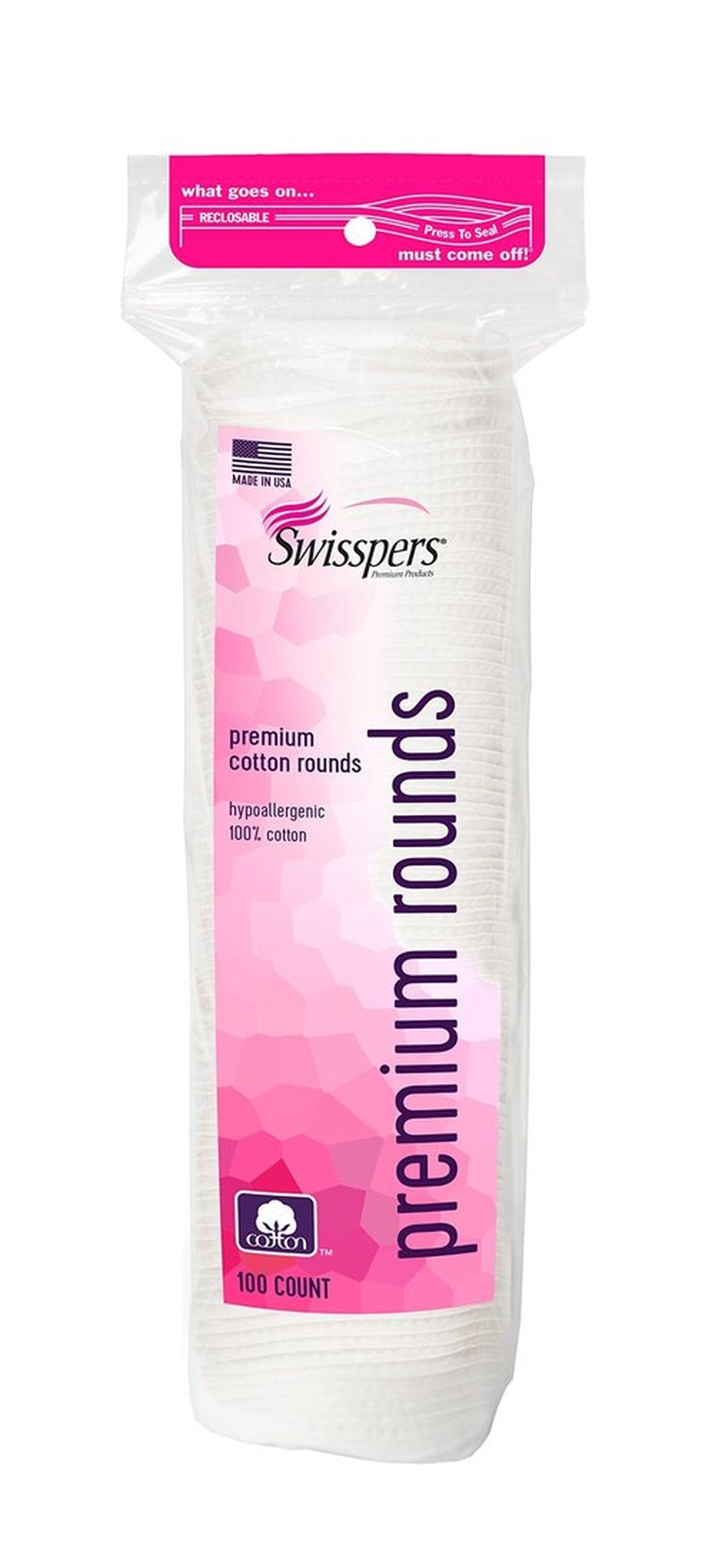 Swisspers Premium Cotton Rounds – 100 Count (Pack of 3) - 100% Pure Cotton - Soft, Absorbent, Hypoallergenic Pads for Makeup Removal, Skincare, Baby Care and Facial Cleansing - Lint Free