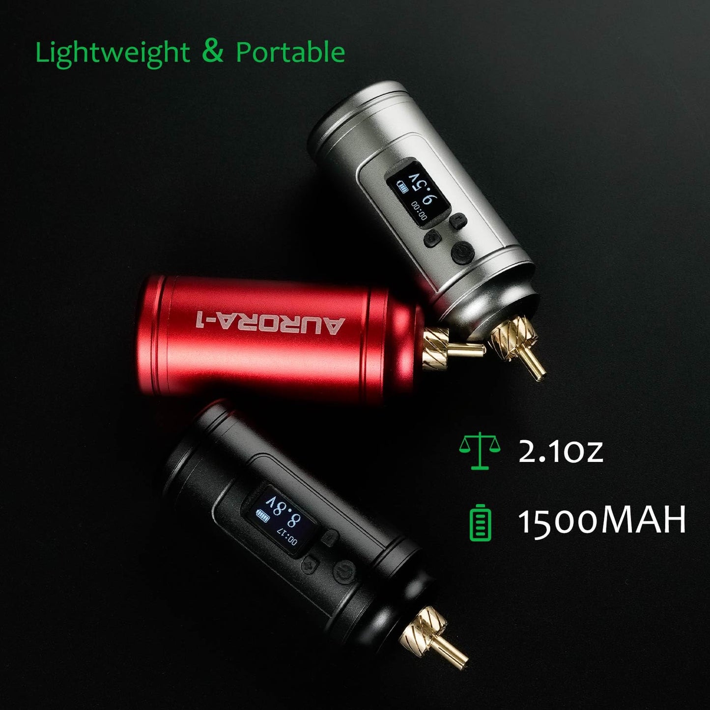 Dragoart Aurora-1 1500mAh Tattoo Battery for Wireless Tattoo Gun 4V-12V, OLED Screen Timer Display Screen Mirroring, Lightweight Tattoo Power Supply for Wireless Tattoo Gun Tattoo Machine, RCA Red