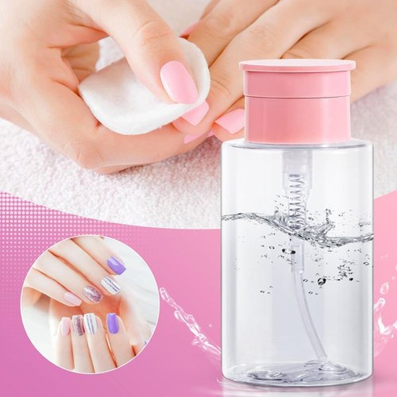 Push Down Pump Dispenser Bottles: Refillable Liquid Containers for Alcohol, Nail Polish Makeup Remover, Salon, Hospital, Travel Use, Pink+Clear