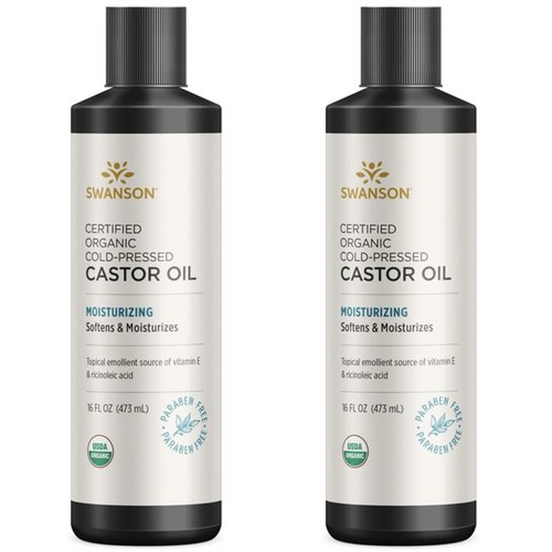 Swanson Certified 100% Organic Cold-Pressed Castor Oil 16 fl oz Liq 2 Pack
