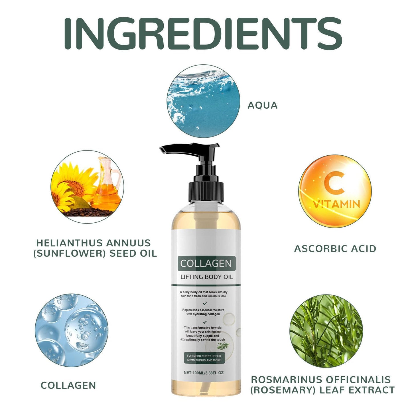 gtalmp Collagen Body Oil for Skin Tightening - Firming & Moisturizing Oil for Body & After Shower, Improves Skin Elasticity for a More Refined Appearance, Lightweight Formula (1 Pack, 3.38floz)
