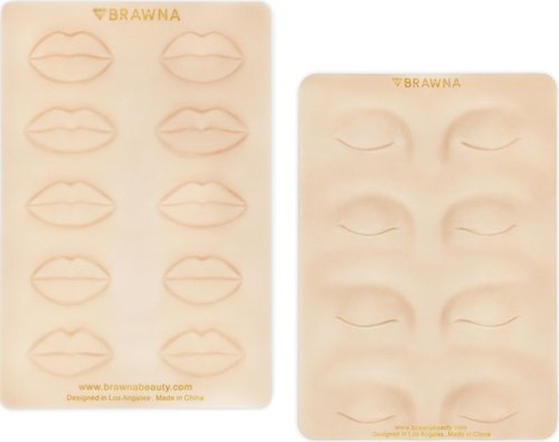 BRAWNA - 3D PMU Practice Skin for Eybrow Tattoo, Lip Blush and Eyeliner - PMU Supplies - Microblading Kit - 2 Pcs