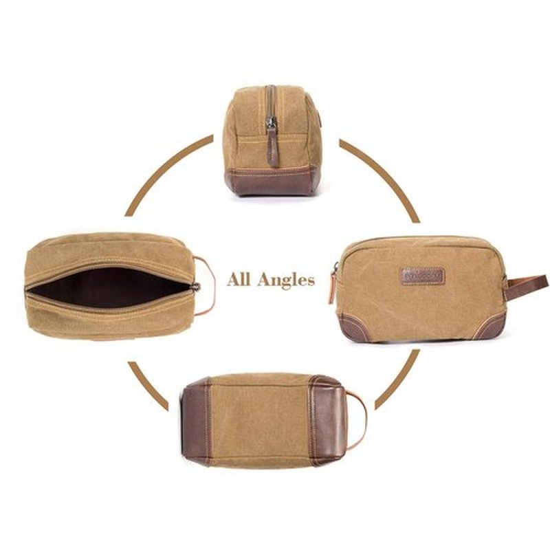 emissary Men's Toiletry Bag, Leather and Canvas Travel Toiletry Bag, Dopp Kit for Men, Travel Bathroom Bag Men's Shaving Kit, Travel Kit Small Bags for Men, Shaving Bag for Travel Accessories (Brown)