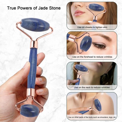 XYZBSTAR Jade Roller for Face, Facial Roller Massager Skin Care Tool, Gua Sha Facial Tools for Face, Neck, Eyes, Reduce Puffiness of The Skin(Blue)