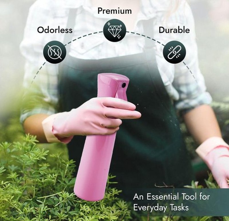 VIGOR PATH Continuous Spray Bottle with Ultra Fine Mist - Versatile Water Sprayer for Hair, Home Cleaning, Salons, Plants, Aromatherapy, and More - Empty Hair Spray Bottle - 300ml/10.1oz (Pink)