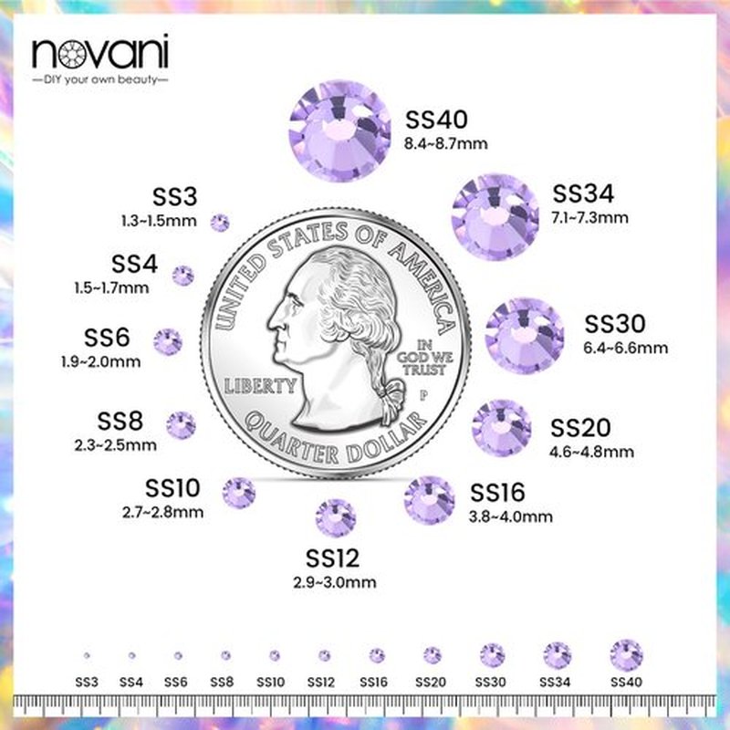 Novani Rhinestones 3000Pcs Flatback Crystal Round Loose Gemstones Glass Rhinestones for Crafts Makeup Nail Art Clothes Shoes DIY Decorations(SS8, 2.3-2.5mm,Lavender)
