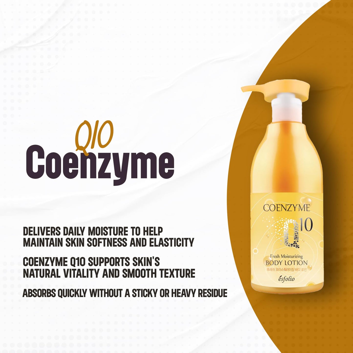 esfolio Coenzyme Q10 Body Lotion – Moisturizing Shower Gel with Grapefruit, Lemon & Pearl Extracts – Lightweight Hydration for Dry Skin – Korean Skincare (500 ml / 16.9 fl oz)