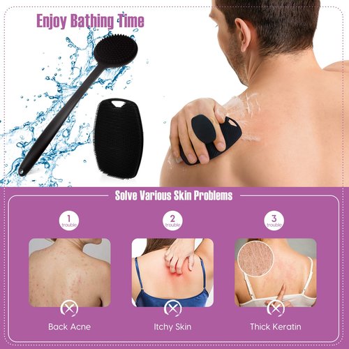 VWMYQ Back Scrubber for Shower, New Upgrade Multifunction Exfoliator Body Scrubber for Effective Shower Scrubber for Body, Ergonomic No-Slip Handle and Easier Product Foam Silicone （2 Pack）