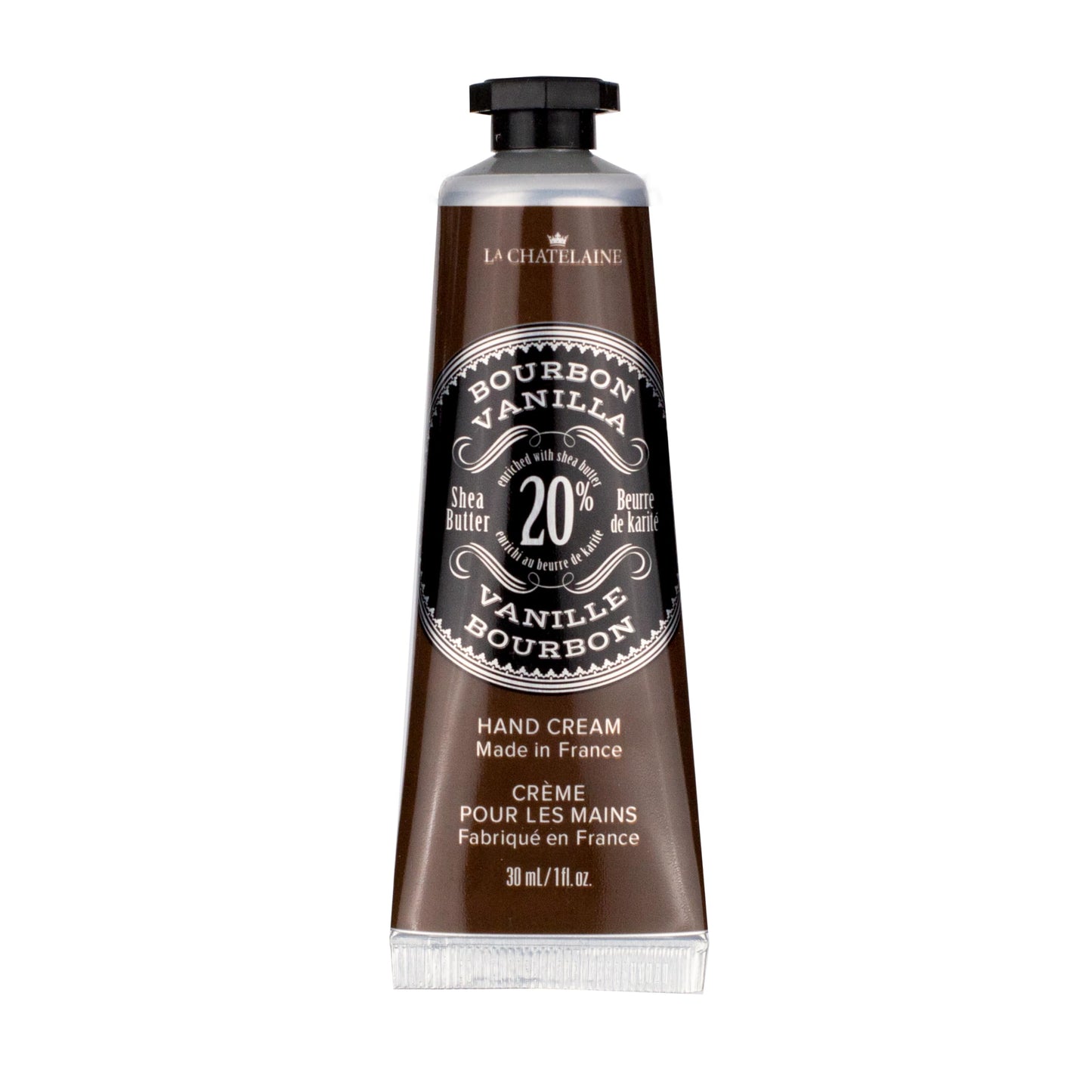 La Chatelaine 20% Shea Butter Hand Cream Travel Size, Men, Unisex, Organic Argan Oil, Moisturizing, Nourishing, Extra-Rich Hand Lotion, Made in France, Paraben Free, 1 oz / 30ml (Bourbon Vanilla)