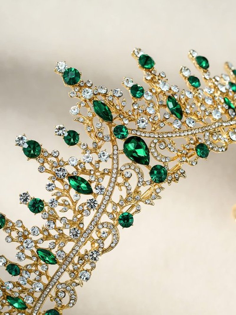 SWEETV Green Gold Tiara Crown for Women Girls,Queen Crown Princess Diadem,Crystal Hair Accessories for Quinceanera Pageant Prom Birthday,Audrey