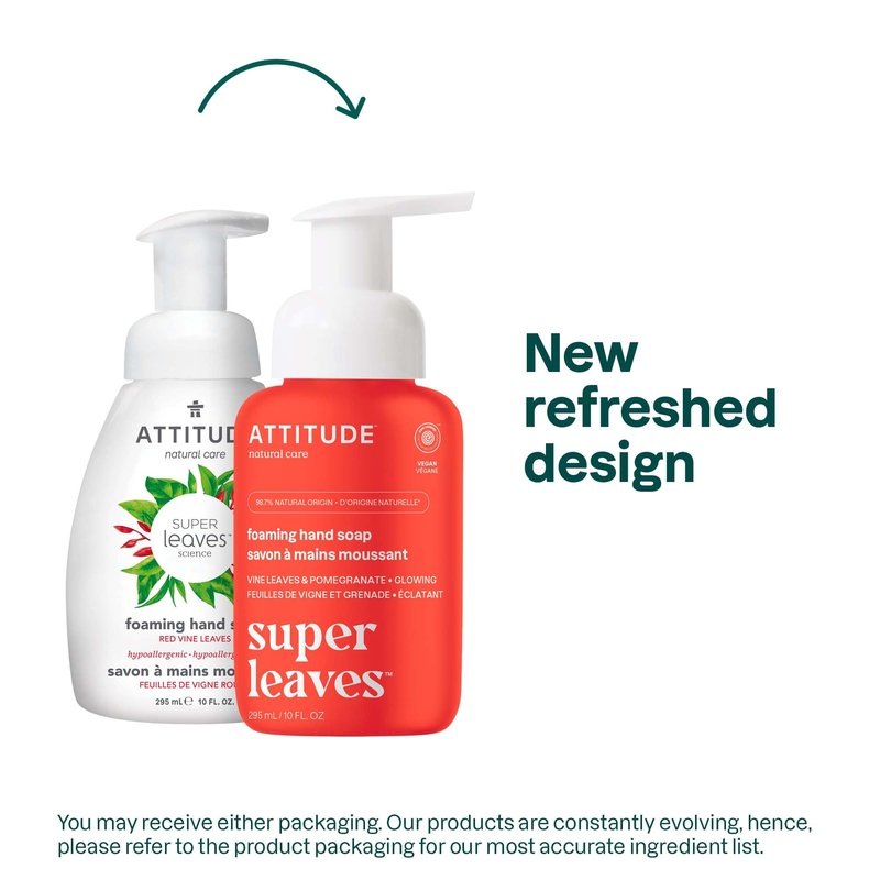 ATTITUDE Foaming Hand Soap, EWG Verified, Plant and Mineral-Based Ingredients, Vegan and Cruelty-free Personal Care Products, Vine Leaves and Pomegranate, 10 Fl Oz