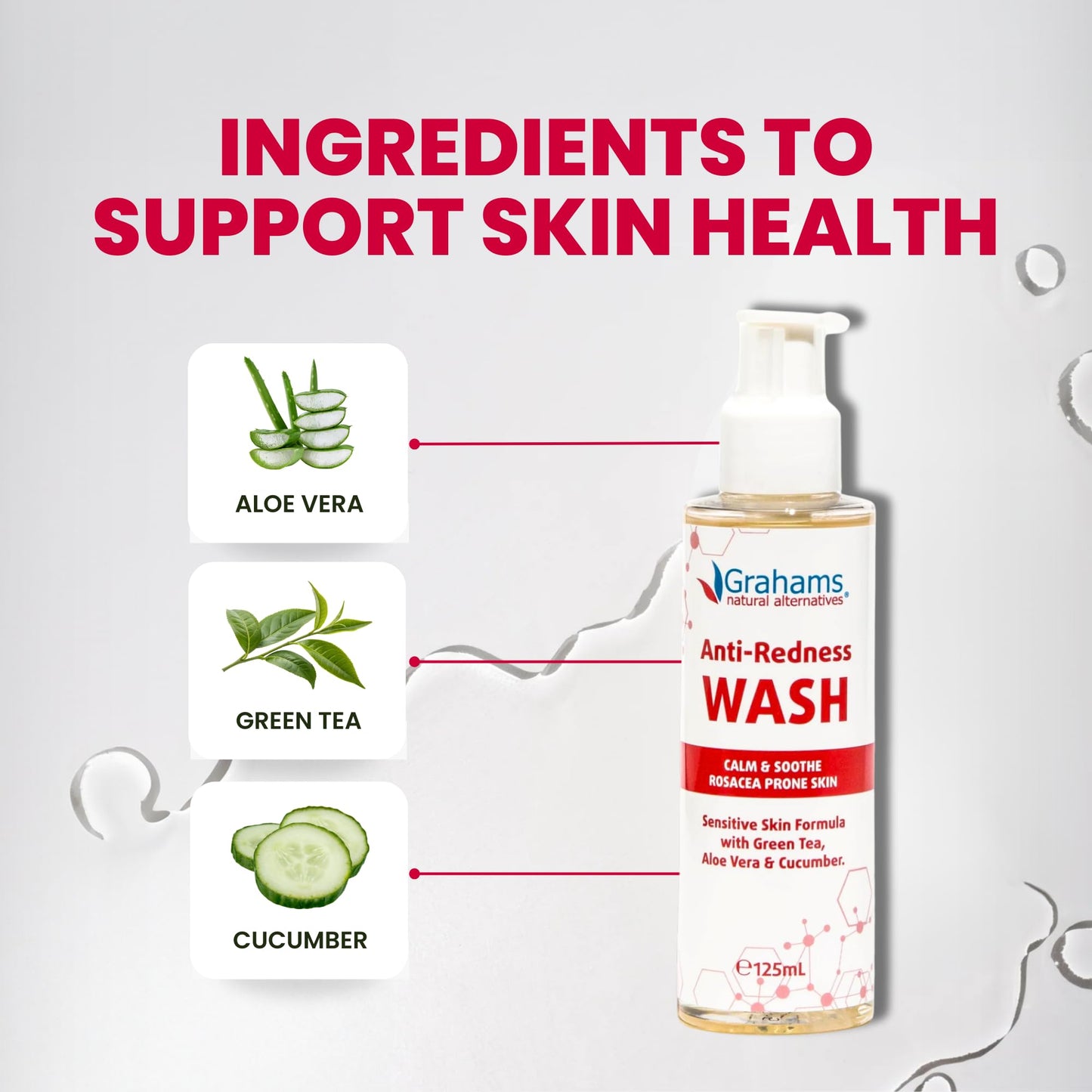 Grahams Natural Anti-Redness Face Wash for Rosacea – Gentle Facial Cleanser to Soothe and Calm Redness-Prone Skin With Green Tea, Aloe Vera and Cucumber | For Sensitive Skin (1 x 4.23 fl oz)