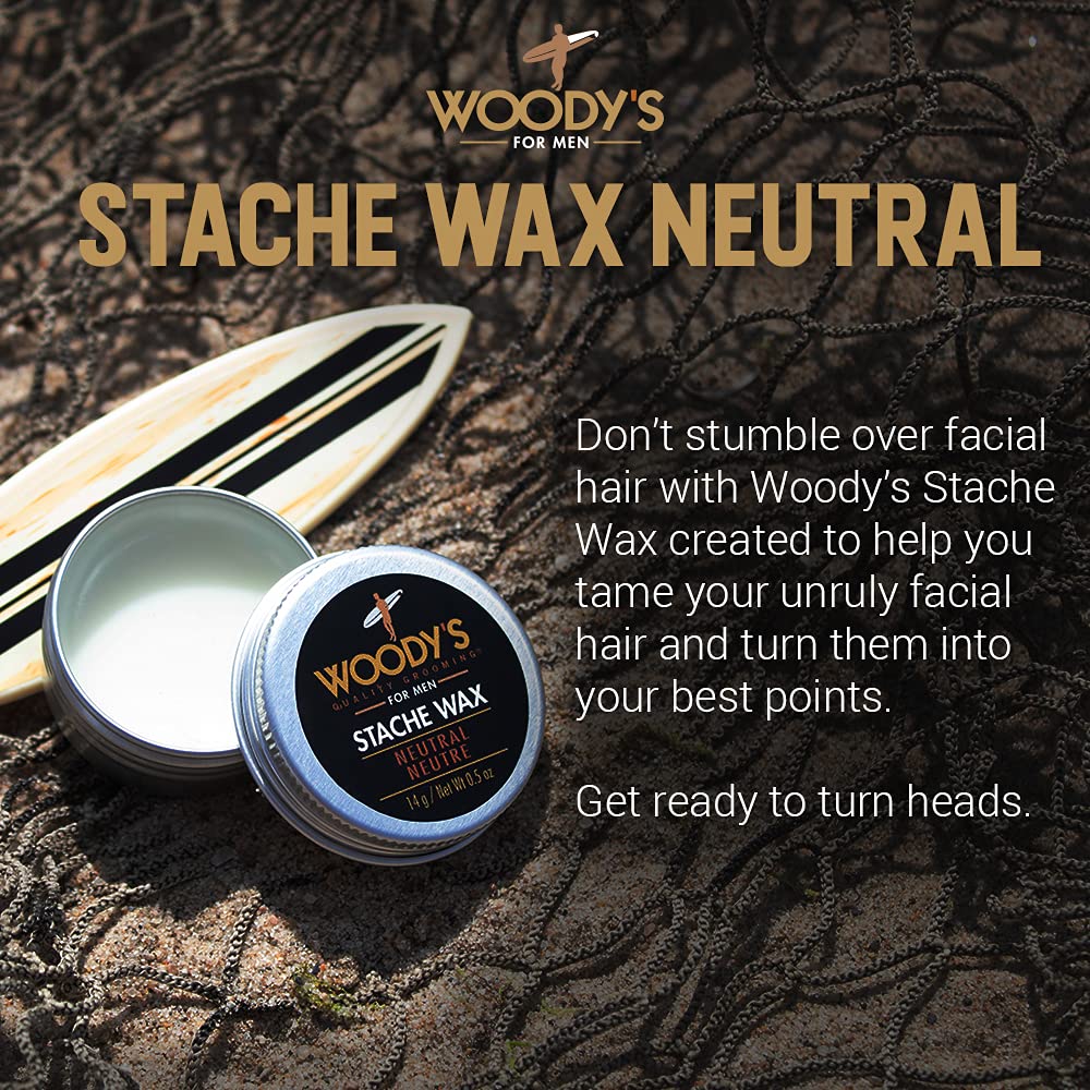 Woody's Mustache Wax - Strong Hold Stache Beard Styling Wax for Men, Tames Unruly Facial Hair, Neutral Finish, Non-Greasy, Long-Lasting Control, 0.5 oz