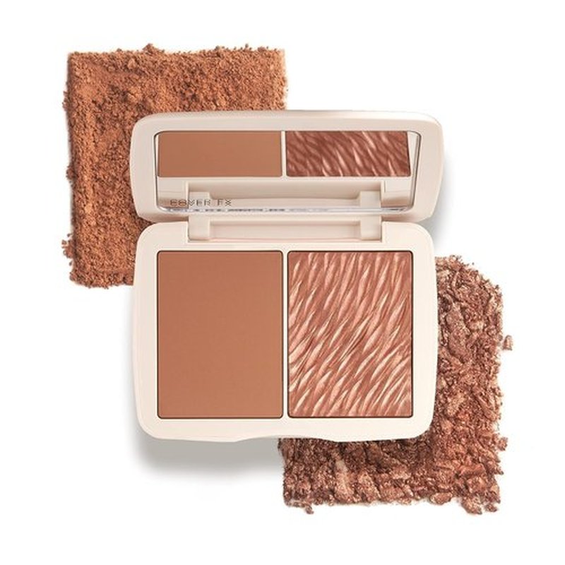 COVER FX Monochromatic Powder Bronzer Duo - Suntan Bronze - Soft Matte + Luminous Shimmer Finish - Create Custom, High Impact Bronze Glow