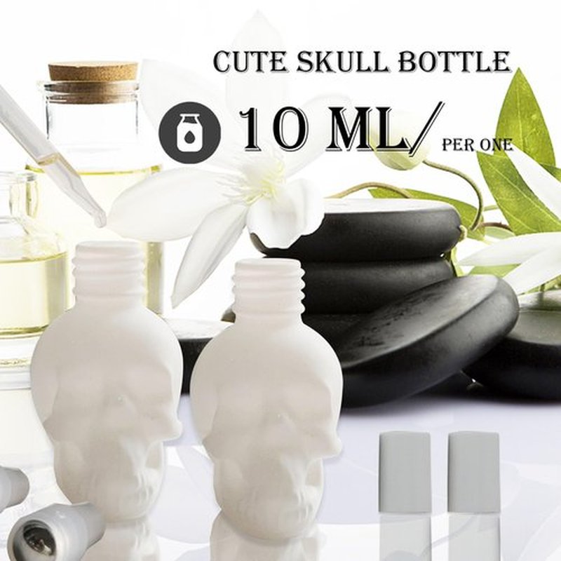 MINELEVEN 7 pcs Set 10ml Mini Skull Glass Oil Roller Bottles Leakproof Essential Oils Bottle for Storage and Travel (white)