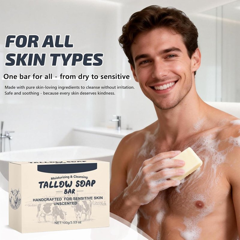 Beef Tallow Soap Bar - All-Natural Organic Moisturizing Soap for Dry, Sensitive Skin | Handmade Bath Soap - 1 Pack