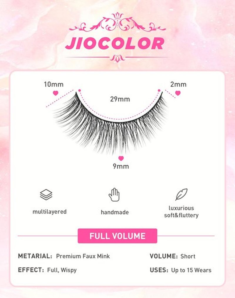 False Eyelashes Natural Look Wispy Fake Eyelashes Short Cat Eye False Lashes Fluffy C Curl Lashes 7 mm 10 Pairs by Jiocolor D5