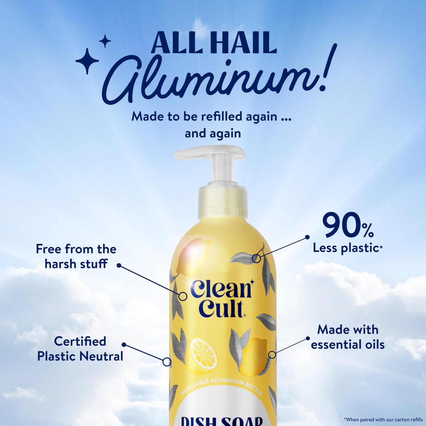 Cleancult -Wild Lavender - Liquid Dish Soap - Refillable Aluminum Bottle - Dish Soap that Cuts Grease & Grime - 16 oz - 1 Pack