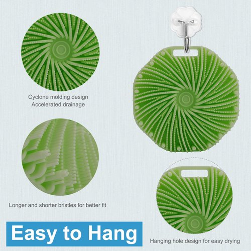 WETANG Silicone Body Scrubber, Exfoliating Body Scrubber, Shower Scrubber for Body, Non-Slip Handle for Easy Cleaning, Travel Friendly (Green)
