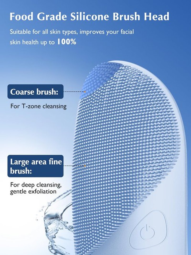 Facial Cleansing Brush Silicone Face Scrubber: COSLUS IPX7 Waterproof Rechargeable Wash Brush, 4 Modes with Eye Protection, Electric Sonic Cleanser for Cleaning, Exfoliating, Massaging, Blue