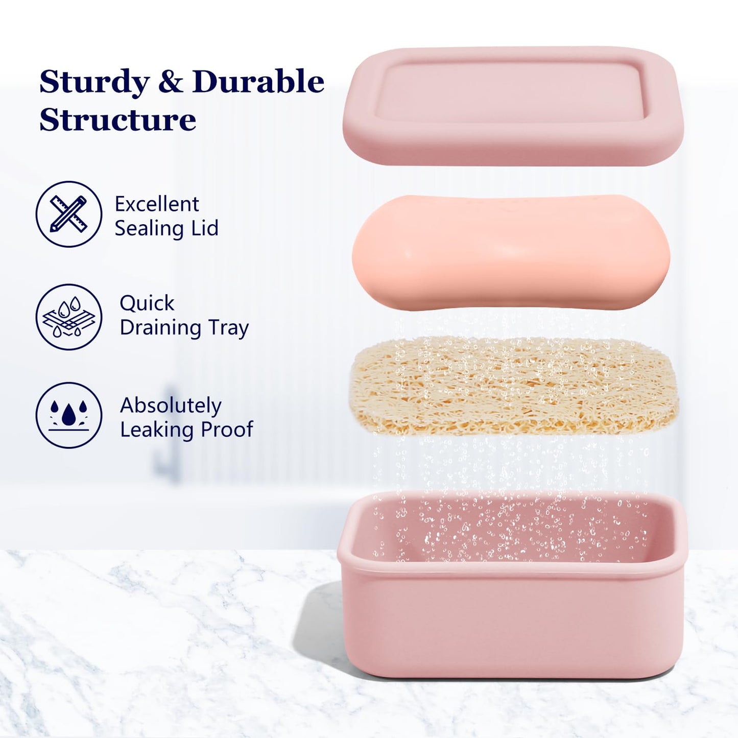 Leak Proof Silicone Travel Soap Case with Draining Tray - Bar Soap Holder for Travel, Gym & Camping - Mess-Free Portable Soap Container for Carry-on Bags (Light Pink)