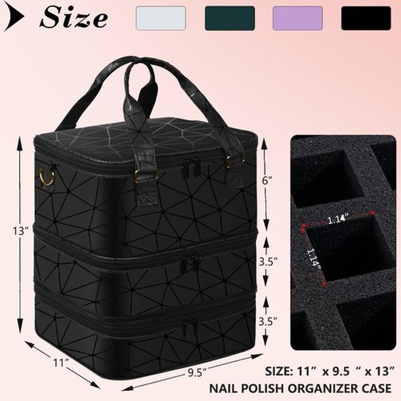 FCQQYWZ Large Nail Polish Organizer Case Hold 84+ Bottles Nail Polish & Nail Lamp, 3 Layers Nail Organizers and Storage for Nail Tech with Divider, Travel Carrying Case for Nail Polish Kit Set(Black)