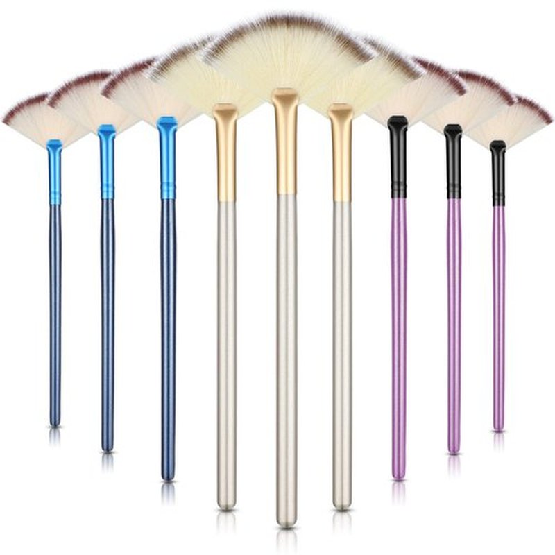 9 Pieces Facial Brushes Fan Mask Brushes, Soft Facial Applicator Brushes Tools for Peel Glycolic Mask Makeup for Mud Cream (Blue, Purple, Champagne)