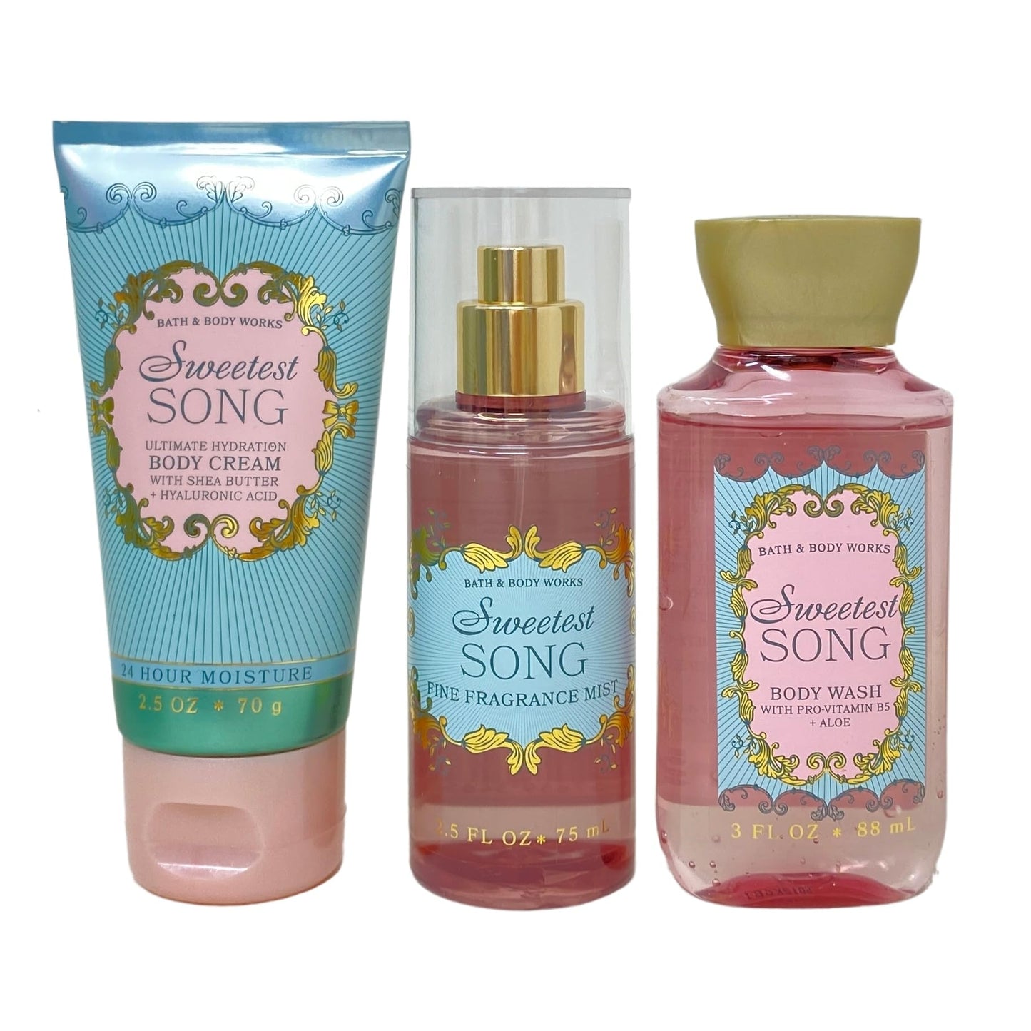 Bath & Body Works Sweetest Song - Sweet as Sugar Mini Gift Bag Trio Set - Body Cream, Fragrance Mist and Body Wash with a Himalayan Salts Sample Soap - Travel Size