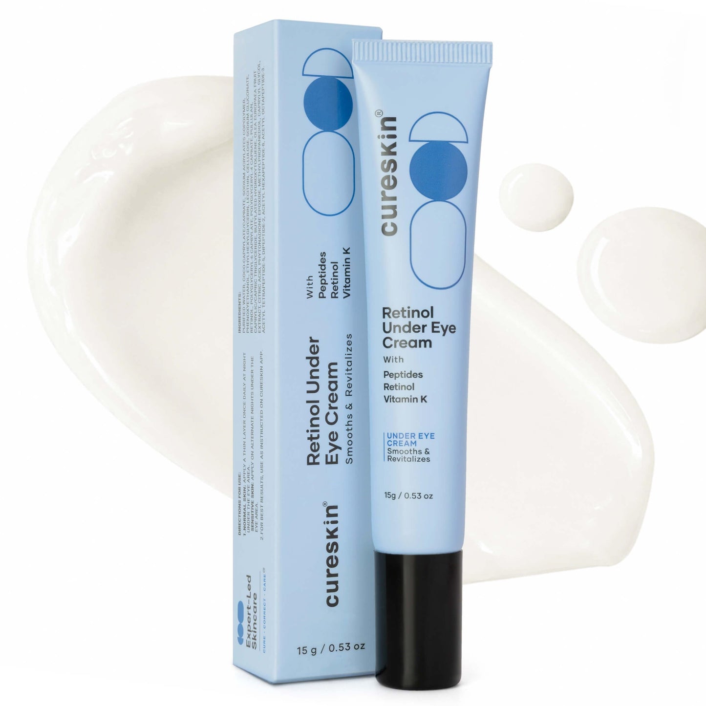 Cureskin Retinol Under Eye Cream with Peptides and Vitamin K, Encapsulated Retinol Eye Cream for Dark Circles, Puffiness, Fine Lines and Wrinkles, Gentle Night Eye Treatment, 15 g