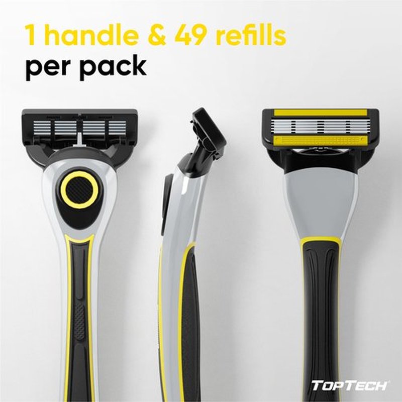 TopTech ULTRA 5 Razors for Men - Manual Shaving Razor & Refills - (Handle + 49 Replaceable Cartridges Pack) - 5 Blades Technology - Fits Gillette Fusion - Soft Shave - Super Sharp - Best Refill Price