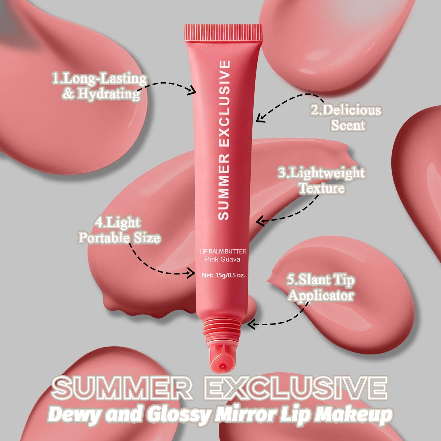 HULYHDP Summer Butter Lip Balm, Long-lasting Hydrating and Moisture, Natural Glow Non-Sticky Transfer-Proof, Nourishing for Dry Lips, Women-Focused Lip Care with Shea Butter (#Pink Guava, 1Pcs)