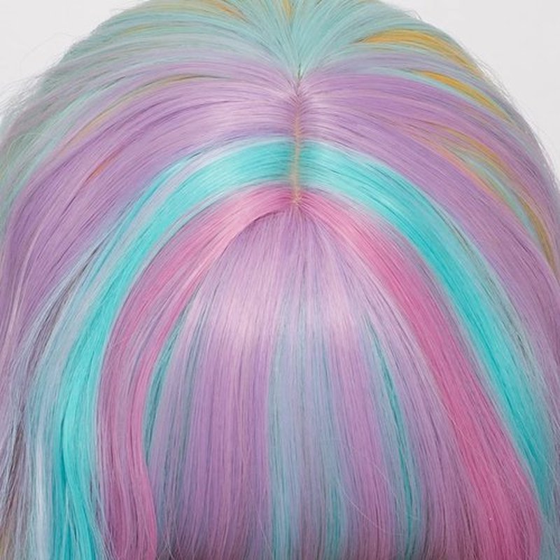 WGPFWIG Women's Multi Color Rainbow Wig 22''Long Curly Wavy Wig Shoulder Length Flat Bangs Wig For Women Girl Cosplay Party Halloween Wig Cap Included (22''Multi Color Rainbow)