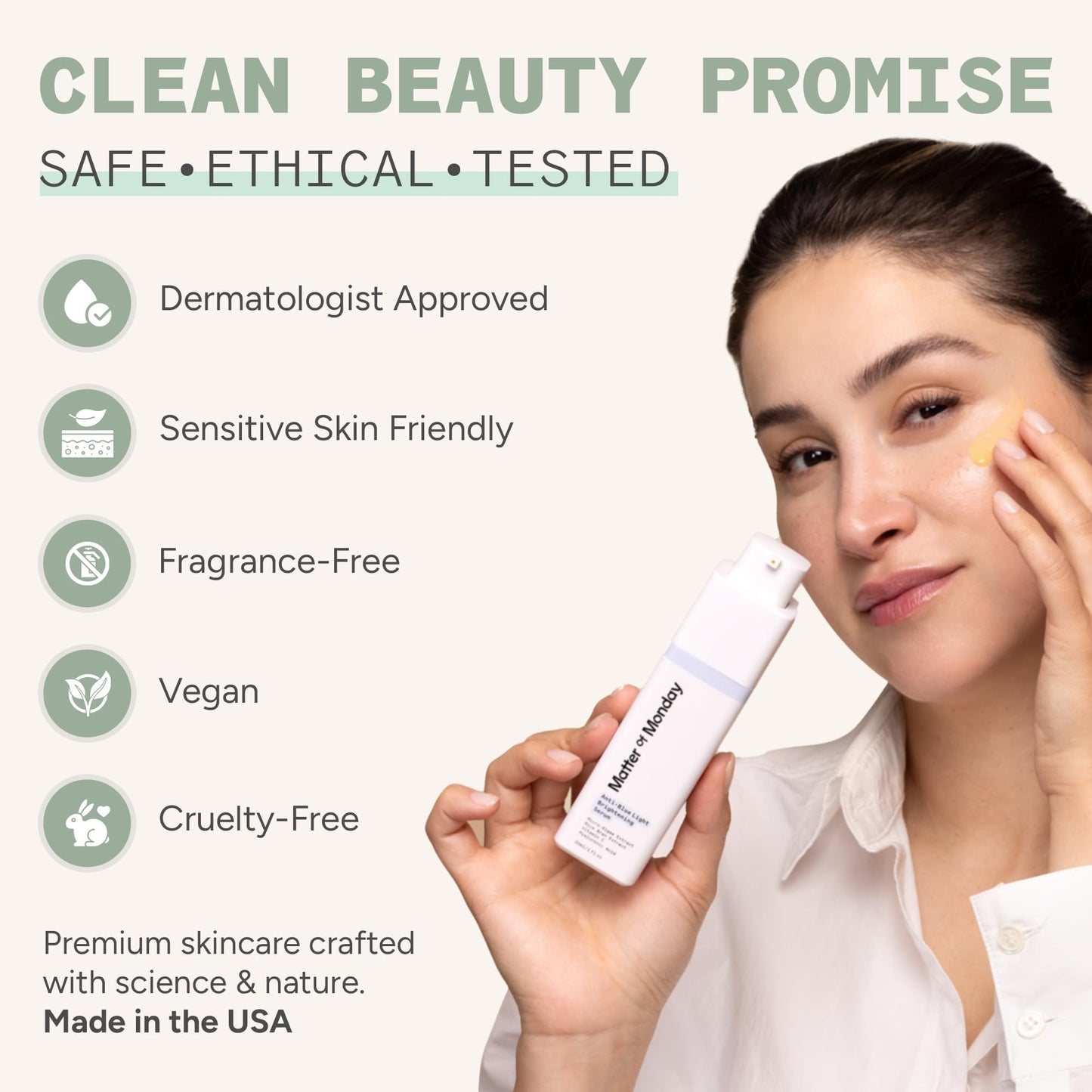 Matter of Monday Vitamin C Serum - Anti-Blue Light Brightening for Dark Spots & Uneven Skin Tone | Brightens & Smooths with Hyaluronic Acid & Antioxidants, Sensitive Skin Friendly, 1 fl oz