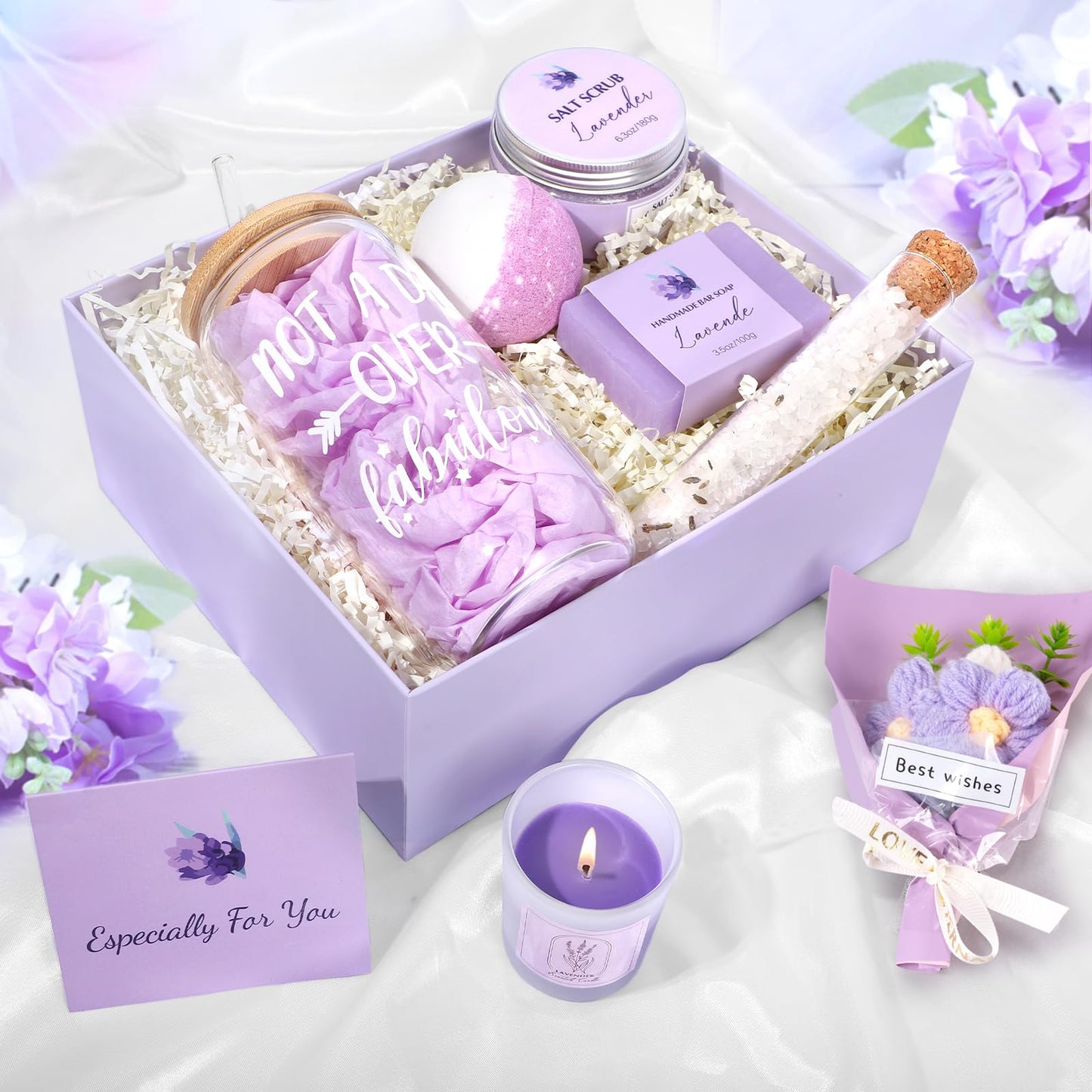 Spa Gift Baskets for Women, Lavender Birthday Gifts for Women, Relaxing Spa Kit Box, Bath and Body Gift Set for Her Mom Wife Sister Friends, Self Care Gift for Woman Mothers Day Christmas Idea