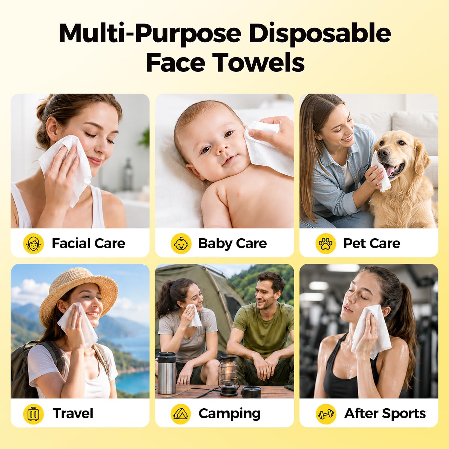 FLOW SMILE Face Towels, Disposable Face Towels, 50 Count Extra Thick & Ultra Soft Lint-Free Dry Wipes for Sensitive Skin, Unscented Biodegradable for Makeup Removal & Facial Cleansing