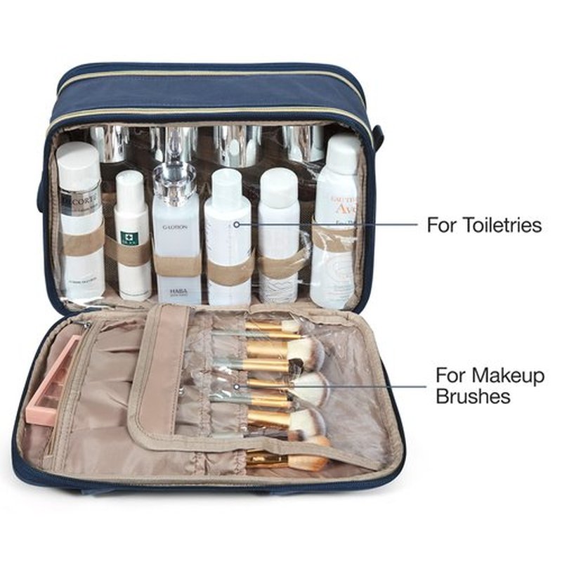 BAGSMART Large Toiletry Bag, Travel Makeup Organizer Water-resistant Makeup Cosmetic Bag Travel Bag for Accessories, Shampoo, Full Sized Container, Toiletries (Navy Blue, Large)
