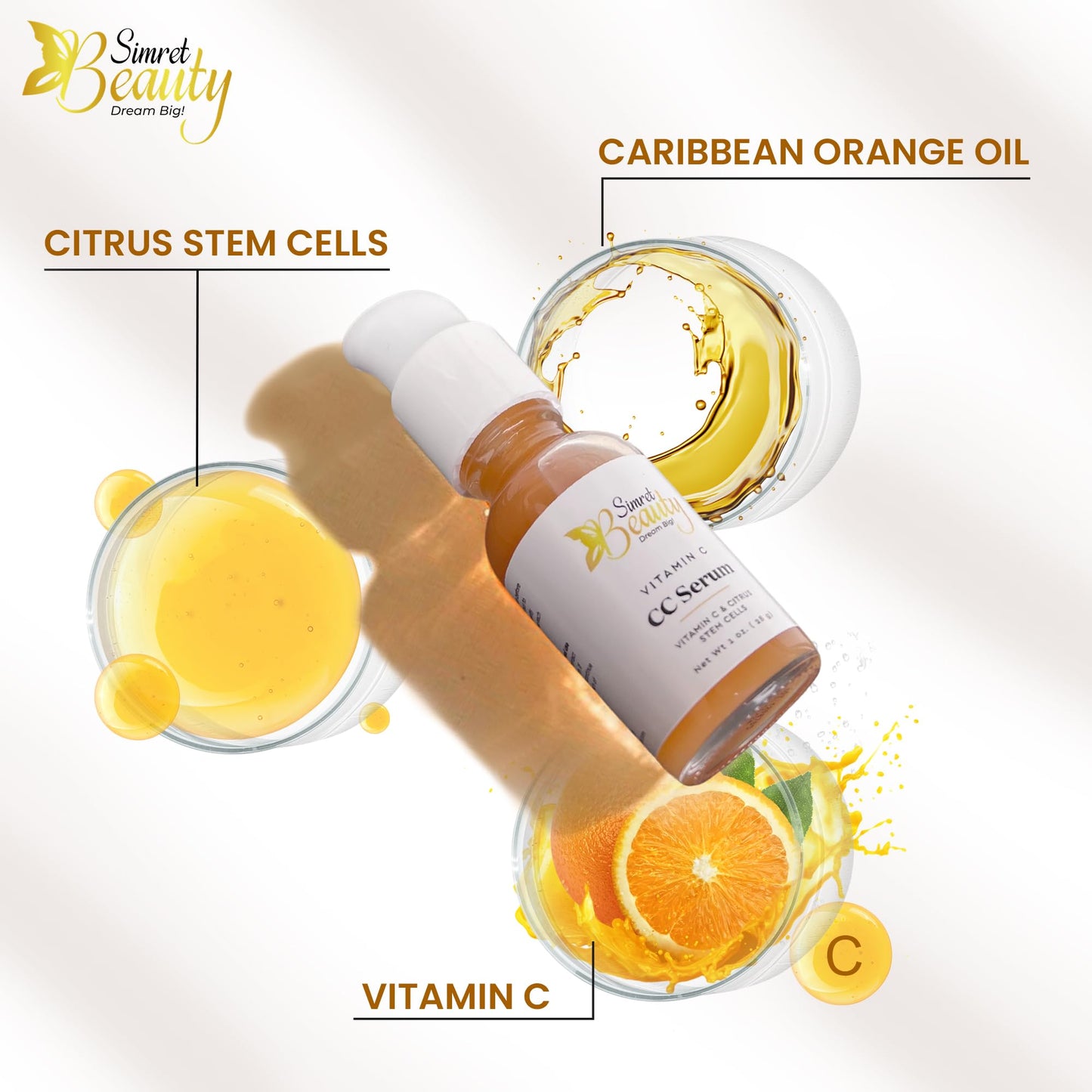 Simret Beauty Vitamin C CC Serum - Complexion Corrector with Citrus Stem Cells & Hyaluronic Acid, Anti-Aging, Hydrating, Dark Spot Corrector, Brightening & Firming serum, 1 oz