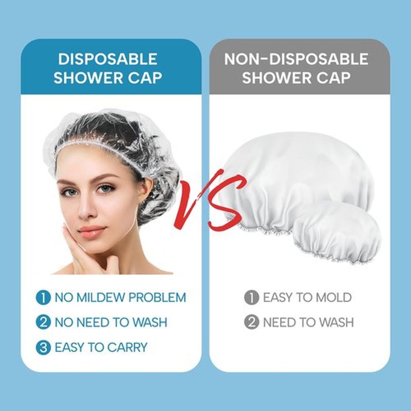 YIZIJIZI Disposable Shower Caps,Large Thick Clear Waterproof Shower Cap for Women, Large Size 20.5", Home Use, Spa, Hotel and Hair Salon, Clear Shower Caps for Travel (70)