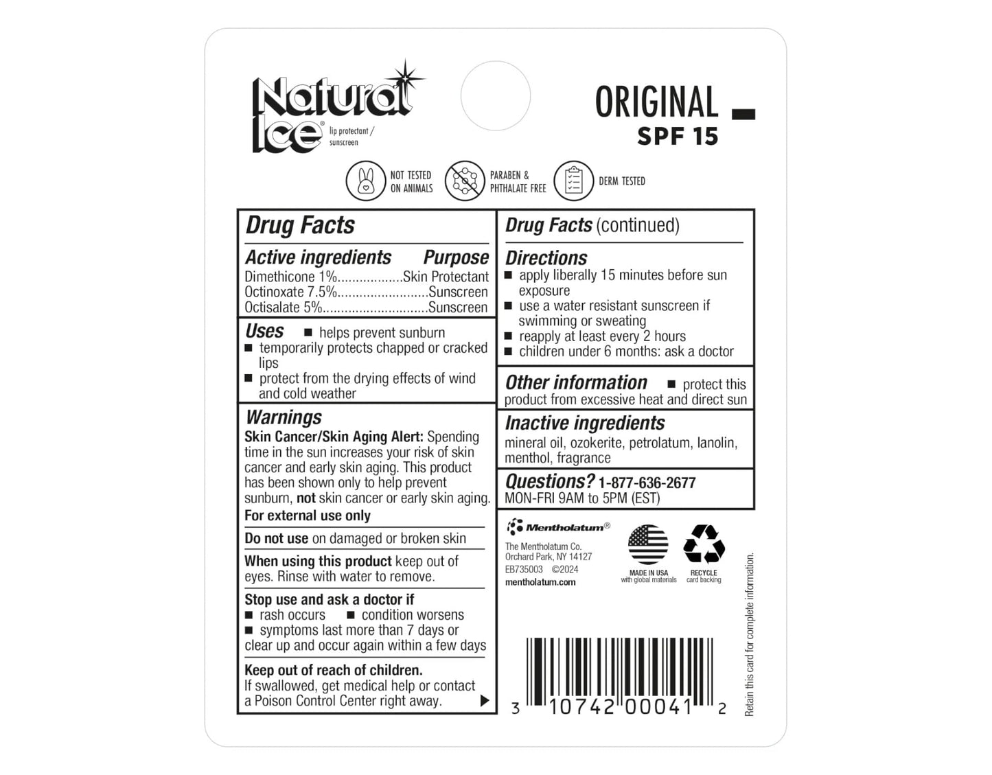 Mentholatum Natural Ice Medicated Lip Protectant SPF 15, Mentholatum 0.16-Ounce Tubes (Pack of 12)