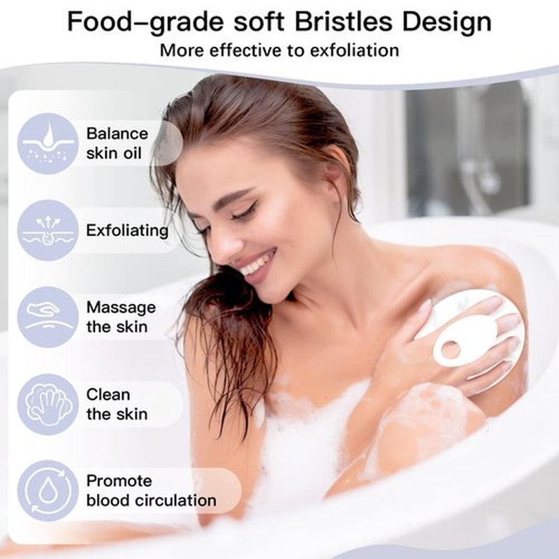 INNERNEED Food-Grade Soft Silicone Body Cleansing Brush Shower Scrubber, Gentle Exfoliating and Massage for All Kinds of Skin (White)