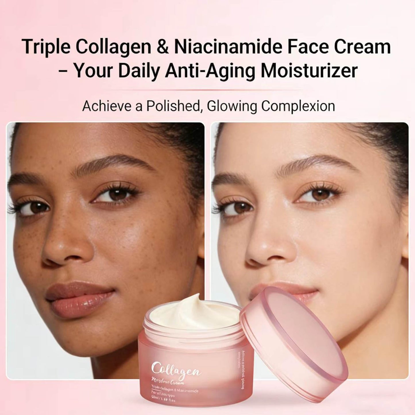 TWLBXMG Collagen Moisture Cream for Face, Triple Collagen & Niacinamide Firming, Anti-Wrinkle & Elasticity Boosting Face Cream, Hydrating Brightening Facial Moisturizer for All Skin Types, 1.69 Fl Oz