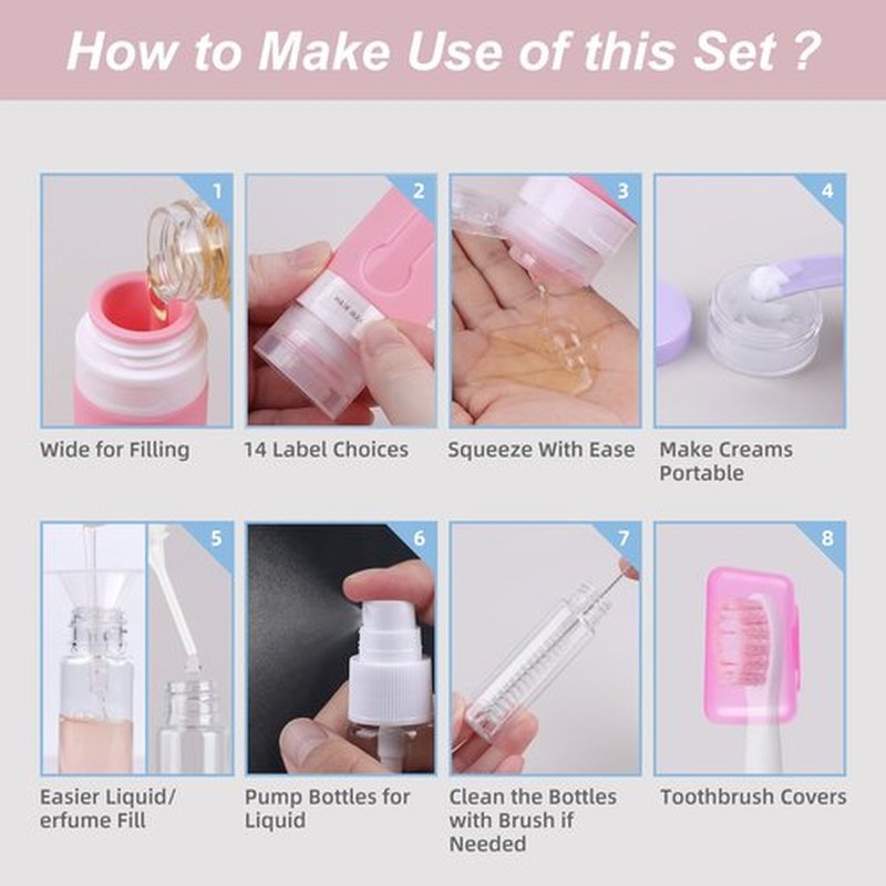 AMMAX 19 Pack Leak Proof Silicone Travel Bottles Set, TSA Approved Containers for Toiletries, Travel Size Accessories and Shampoo Conditioner Bottles with Toiletry Bag