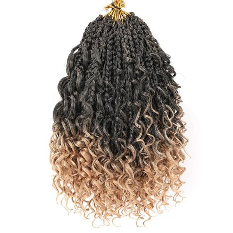 COOKOO 10 Inch Goddess Box Braids Crochet Hair With Curly Ends 8 Pack Bohemian Hippie Box Braids Pre-looped Crochet Hair Synthetic Crochet Braiding Hair for Black Women T27#