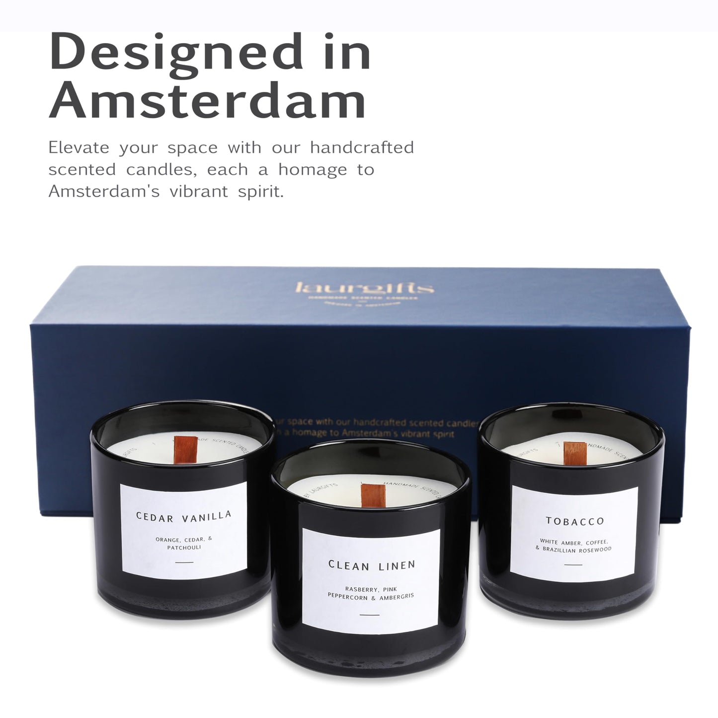 Scented Candles for Men – Masculine Candle Gift Set of 3 with Tobacco, Cedar Vanilla & Clean Linen – Luxury Navy Candles Gift Box, Birthday & Valentine’s Gifts for Men, Candles for Boyfriend