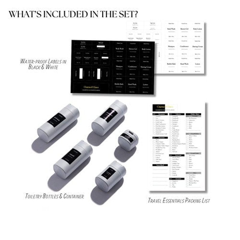 Travel Toiletries Bottles, Travel Shampoo and Conditioner Bottles, Travel Bottles Leak Proof, TSA Approved BPA Free Refillable Squeezable Travel Liquid Containers Set Minimalist Style (Grey)