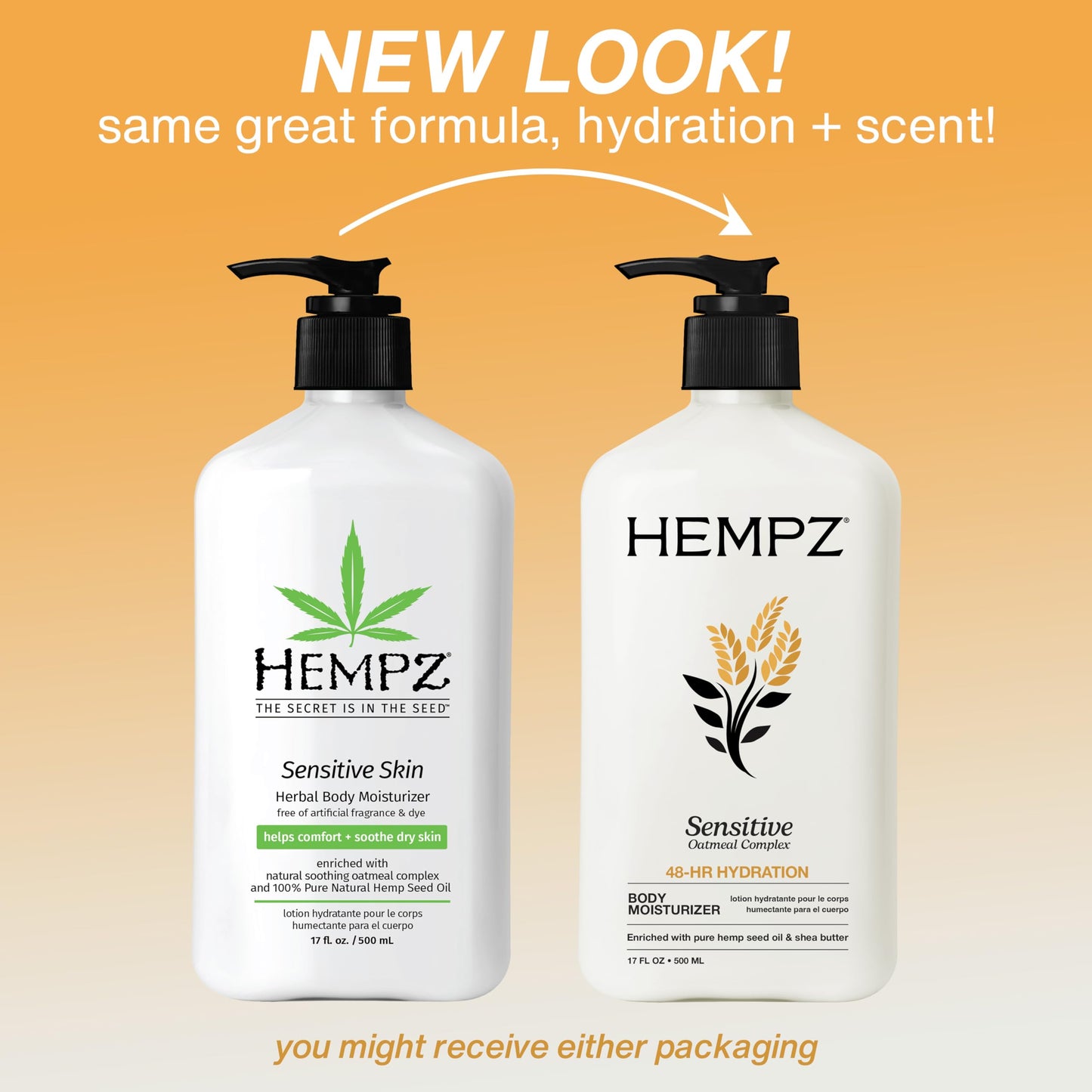 Hempz Sensitive Skin Herbal Moisturizer: Soothing Lotion with Oatmeal, Shea Butter, Hemp, Cocoa, Mango Seed - 17 Fl Oz